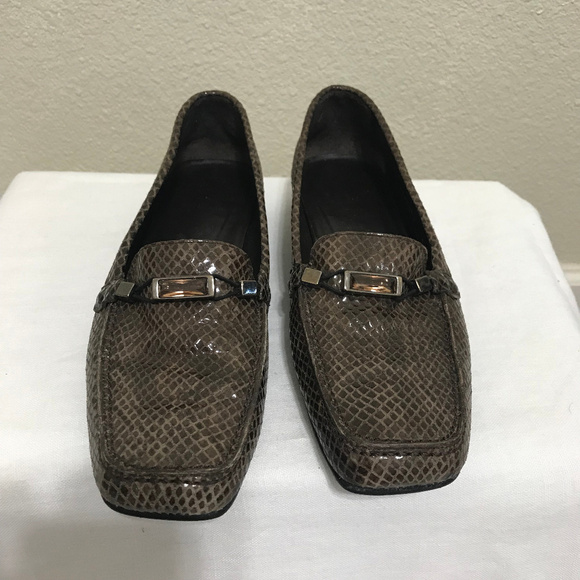 Stuart Weitzman Snake Skin Jewel Bit Loafers - Picture 1 of 8